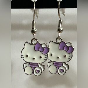 Handmade Hello Kitty Purple and White Dangle Earrings Brand New
